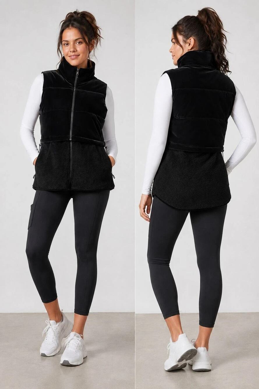 SPANX Convertible 2 In 1 Velour Fleece Vest Puffer High Collar NWT